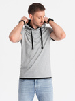 Casual men's cotton hooded t-shirt - grey melange V8 OM-TSCT-22SS-001