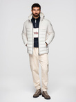 Men's winter jacket with detachable hood - cream V2 OM-JAHP-0150