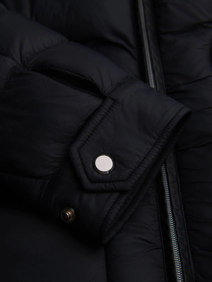 Men's quilted classic jacket with stand-up collar - black V1 OM-JALP-0261