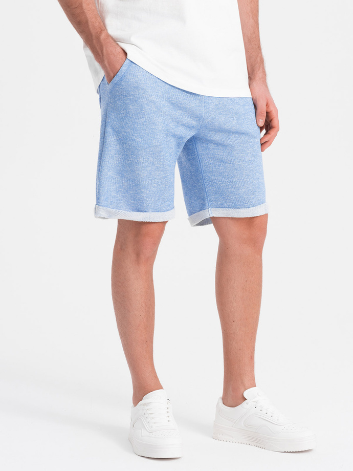Pantaloni scurți bărbătești LOOSE FIT din țesătură melange - albastru deschis V1 OM-SRSK-0116