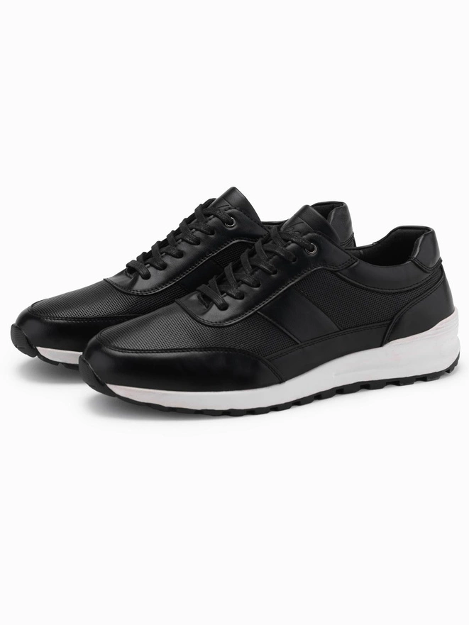 Adidași sport din piele ecologică pentru bărbați - negru V2 OM-FOSL-0181
