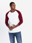 Men's longsleeve with contrasting raglan sleeves - white and maroon V2 OM-LSCL-0105