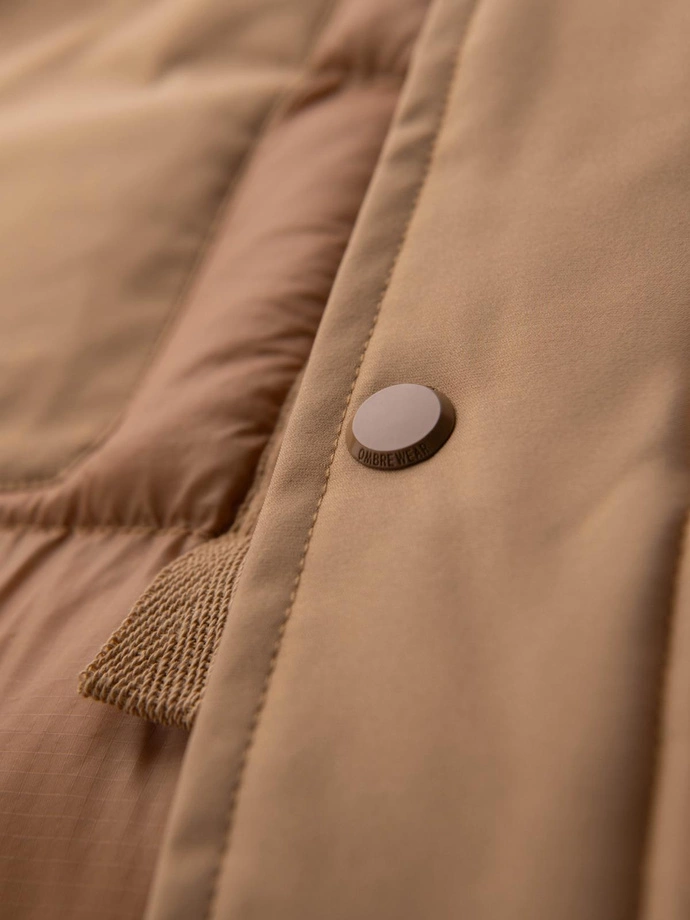 Pánská dlouhá prošívaná bunda s velkými kapsami - béžová V2 OM-JALJ-0308