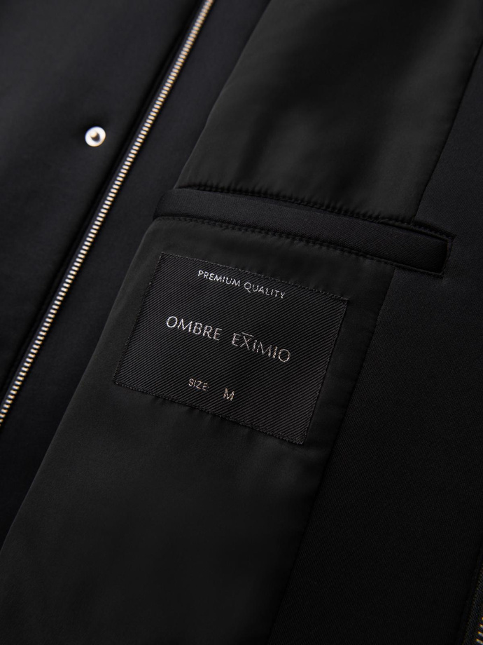 Men's minimalist medium length coat with hood - black V4 OM-COLC-0144