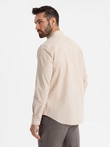 Men's linen shirt with collar and pocket REGULAR FIT - cream V3 OM-SHCS-0161