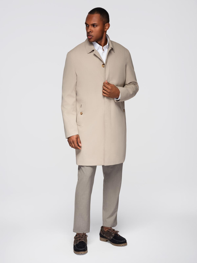 Men's minimalist coat with detachable vest - beige V1 OM-COLC-0139