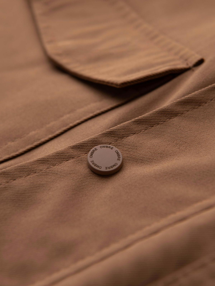 Jachetă ușoară pentru bărbați cu buzunare și guler înalt - maro V5 OM-JALP-0167