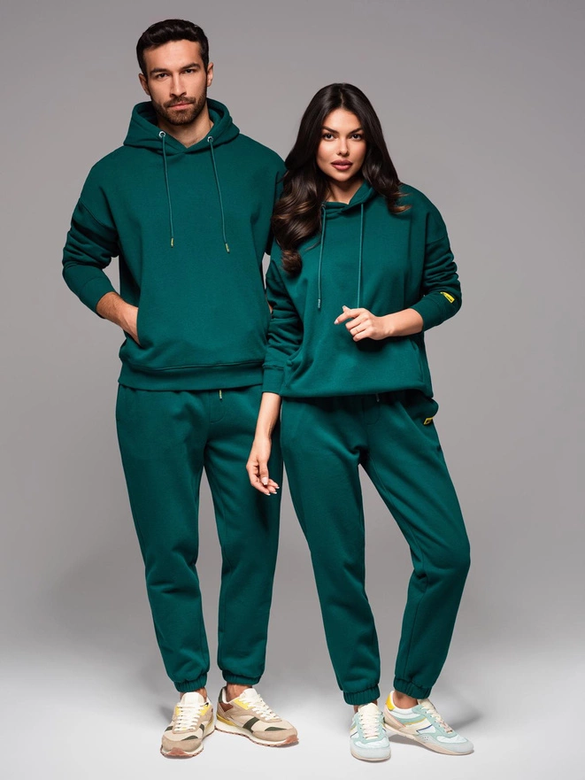 UNISEX tepláková súprava mikina + nohavice so šnúrkou v atletickom štýle - tmavozelená V17 Z111