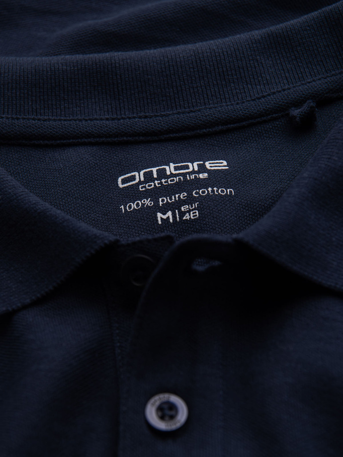 Mâneci lungi pentru bărbați cu guler polo - albastru marin V3 OM-POBL-0114