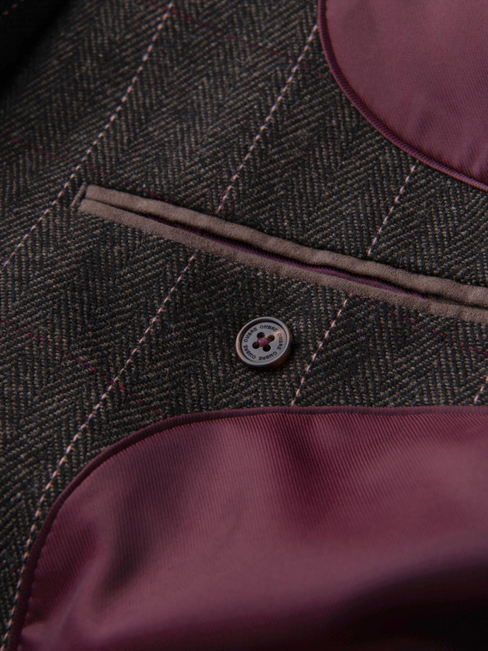 Men's elegant plaid blazer with wool blend - graphite V3 OM-BLZB-0137