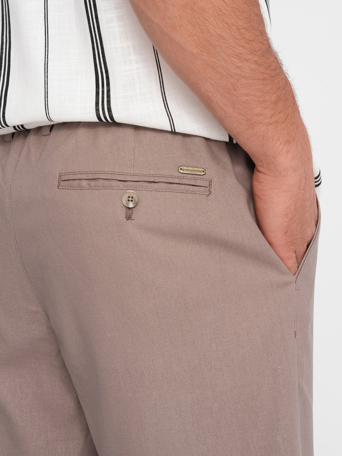 Men's linen blend short shorts - light brown V3 OM-SRCS-0131