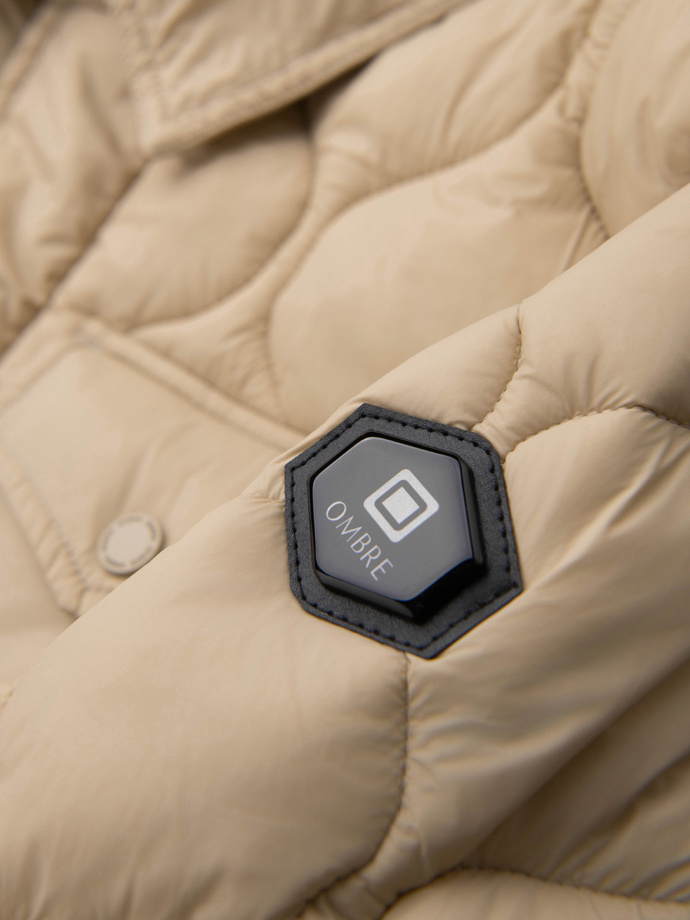 Jachetă matlasată pentru bărbați, croită în formă de cămașă - bej V1 OM-JALP-0215