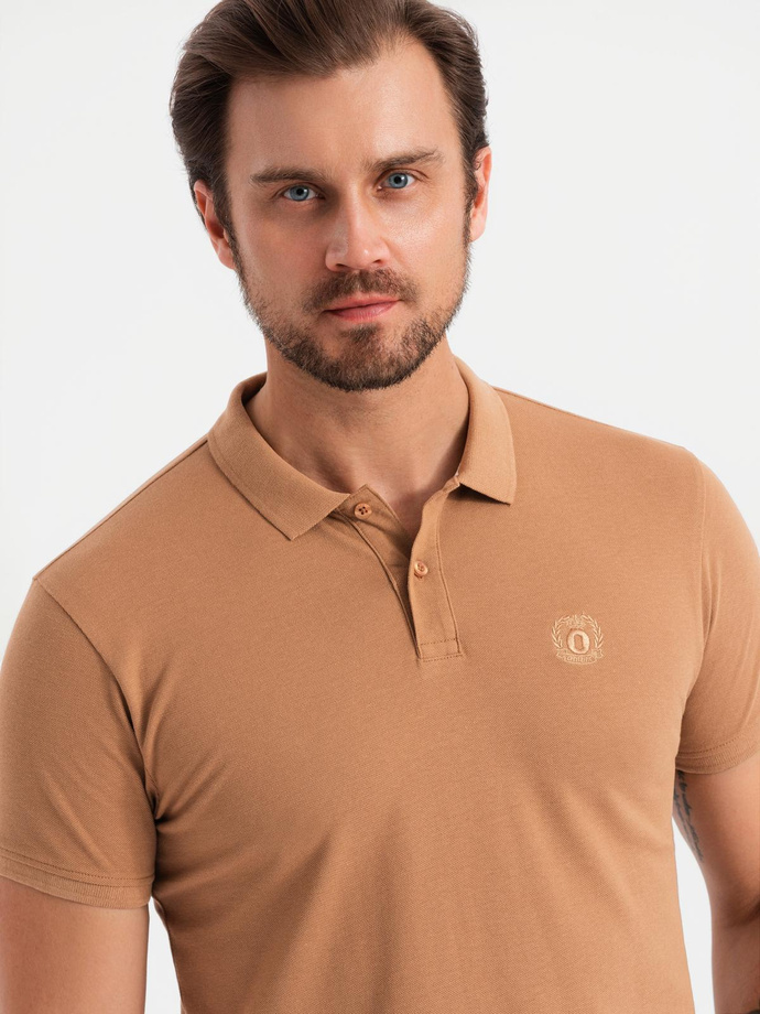 BASIC men's cotton polo t-shirt set - white/white/light brown V6 OM-POBS-0133