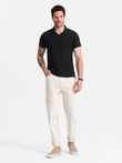 BASIC men's single color pique knit polo shirt - black V1 OM-POBS-0100