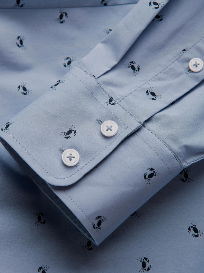 Pánská klasická bavlněná košile SLIM FIT s kraby - světle modrá V6 OM-SHCS-0156