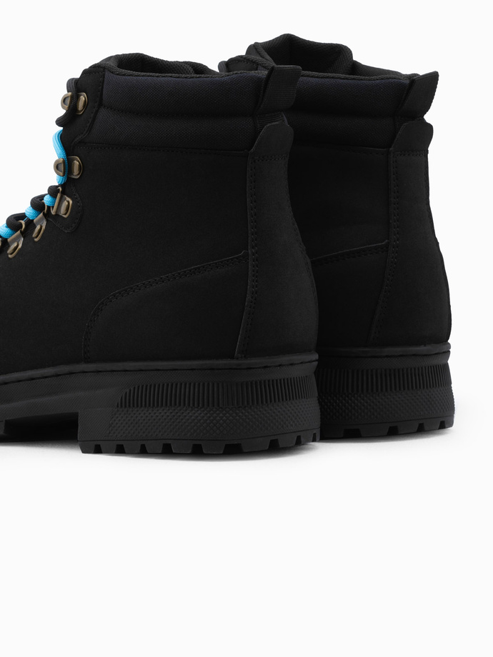 Men's winter trekking boots with contrasting laces - black V3 OM-FOBO-0132