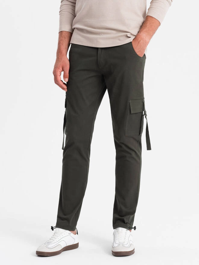 Men's STRAIGHT LEG cargo pants with striped pockets - graphite V3 OM-PACG-0197