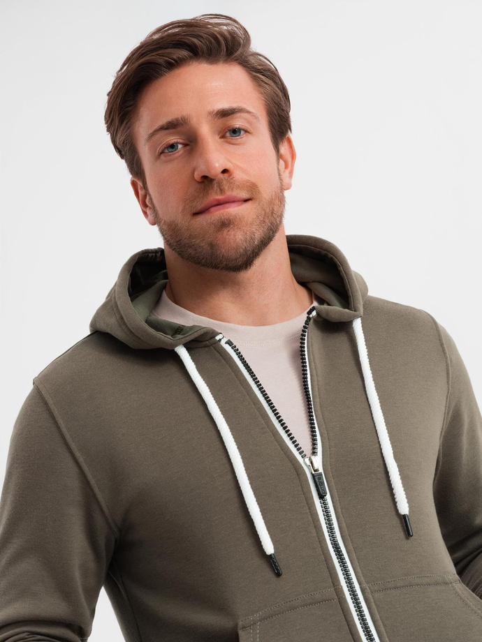 BASIC men's zip-up hoodie - dark olive green V11 OM-SSBZ-0118