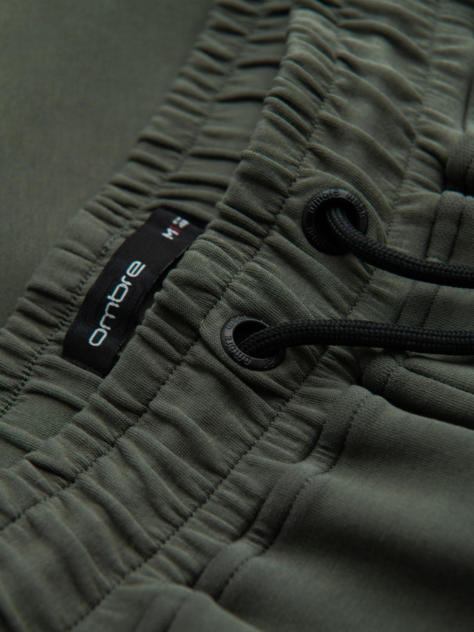 Men's sweatpants with straight leg and rubber details - dark olive green V4 OM-PASK-0281