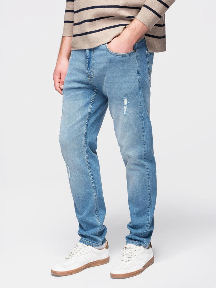 Pantaloni bărbătești SLIM FIT din denim cu frecare - albastru deschis V1 OM-PADP-0255