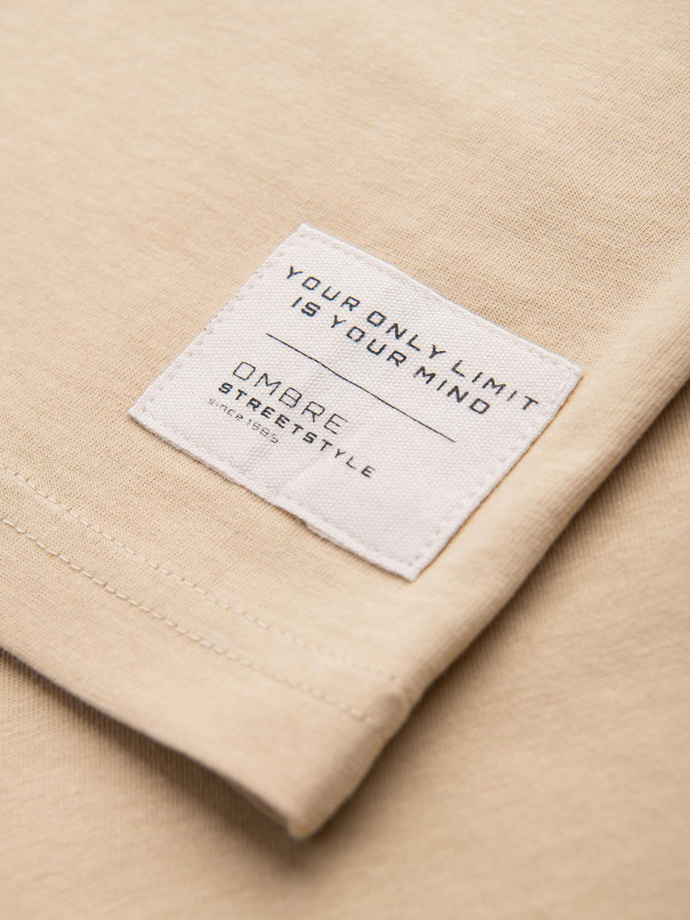 Men's LOOSE FIT T-shirt with pocket - beige V1 OM-TSCT-0171 