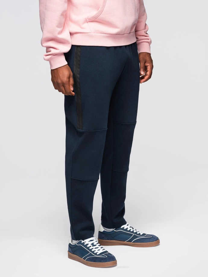 Men's sweatpants with straight leg and rubber details - dark blue V2 OM-PASK-0281