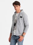 Men's unbuttoned sweatshirt with hood and patch - grey V1 OM-SSZP-0140