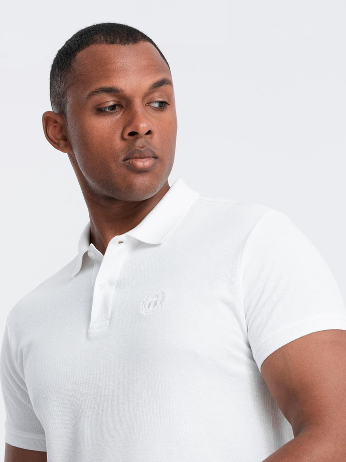 BASIC men's single color pique knit polo shirt - white V4 OM-POBS-0100