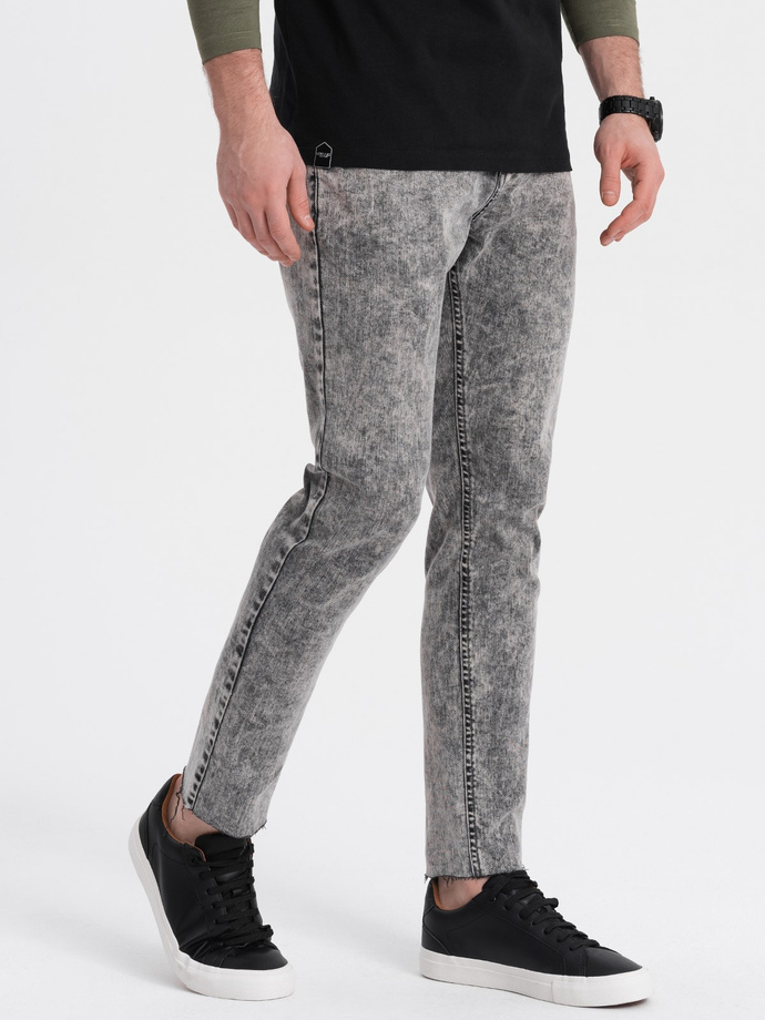 Vyriškos margintos džinsinės kelnės su neapdorotais kraštais SLIM FIT - pilkos V1 OM-PADP-0146