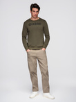 Classic men's sweatshirt with inscription - dark olive V2 B1711