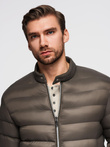 Classic quilted men's jacket with stand-up collar - olive V3 OM-JALP-0261
