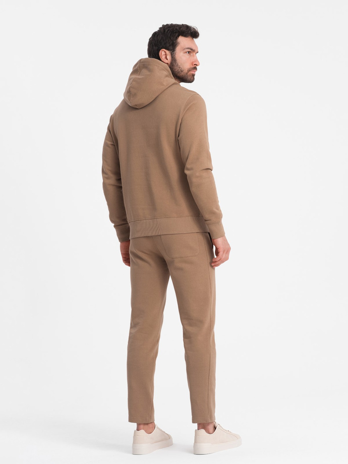 Men's tracksuit set kangaroo sweatshirt + pants - brown V2 Z80