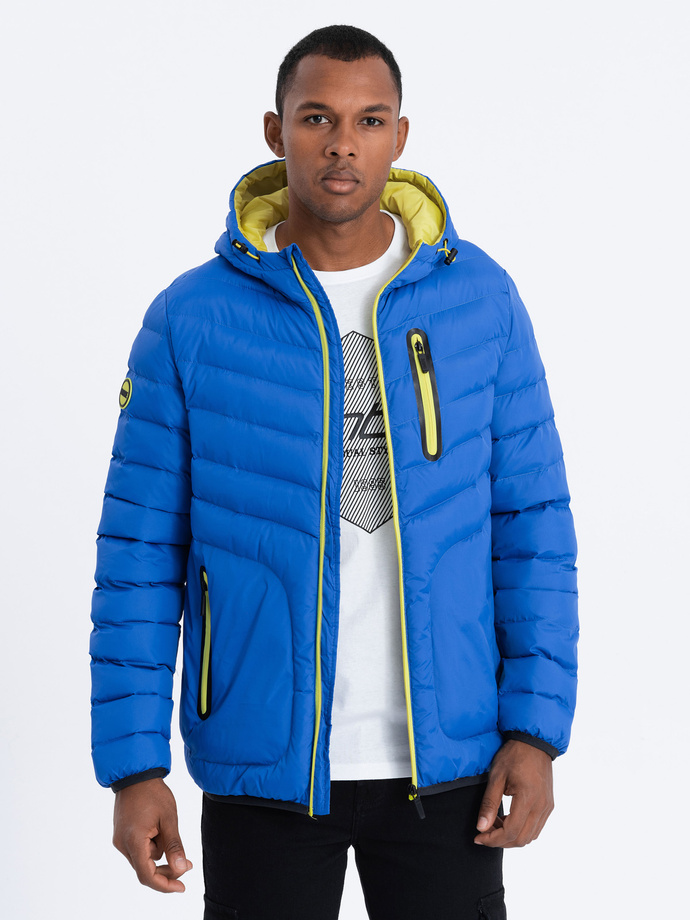 Men's quilted sports jacket - blue V4 OM-JALP-0118