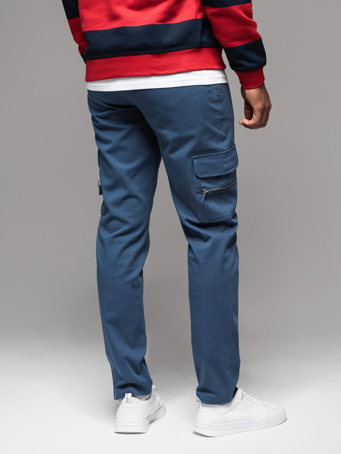 Men's STRAIGHT LEG cargo pants with zippered pockets - dark blue V1 OM-PACG-0204