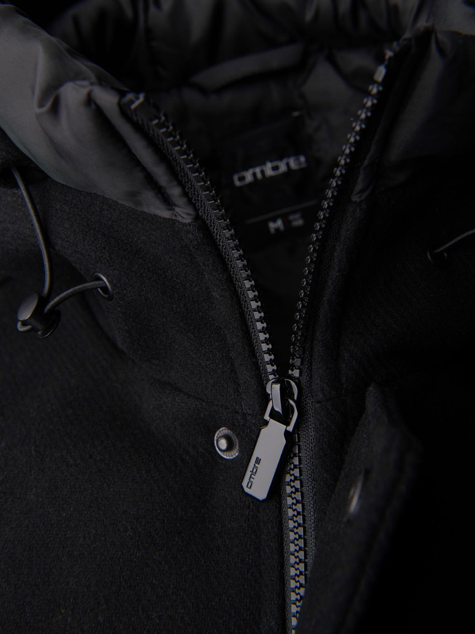 Palton parka din lână pentru bărbați cu glugă - negru V1 OM-COWC-0132