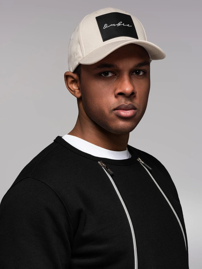 Men's baseball cap with large patch - cream V4 OM-ACCS-0101