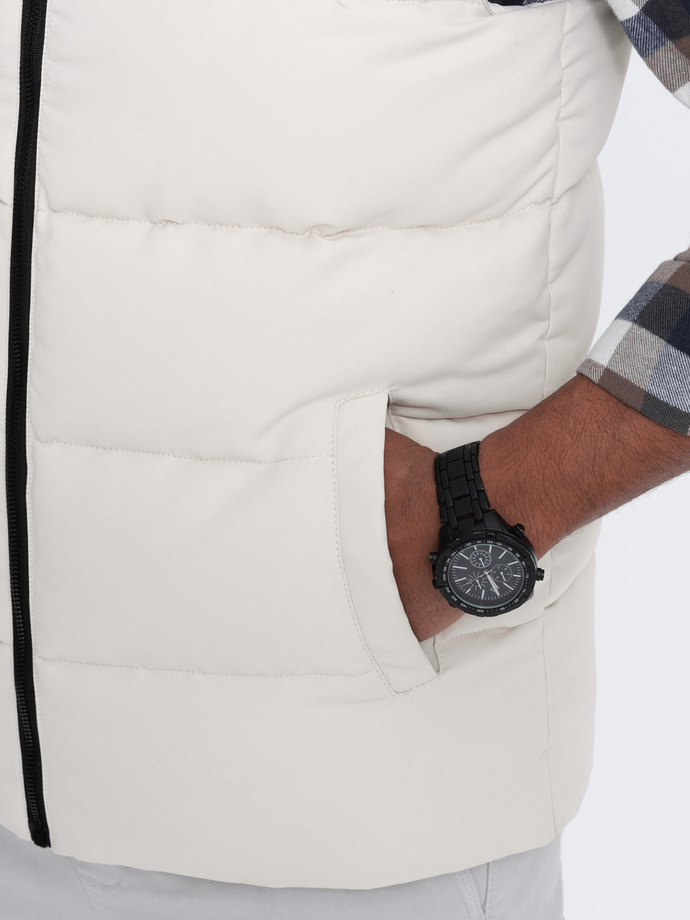 Vyriški kontrastiniai dygsniuoti marškinėliai be rankovių - kreminiai V1 OM-JAVJ-0161