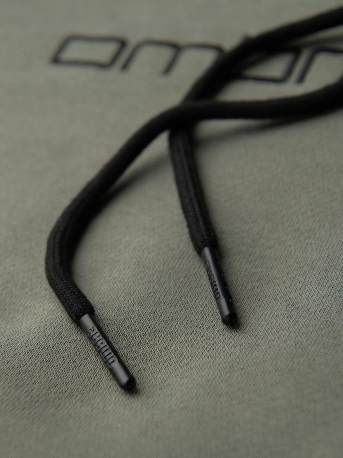 Men's kangaroo sweatshirt with embroidery and hood - khaki V3 OM-SSNZ-0241