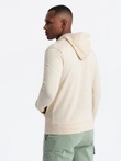 Men's kangaroo sweatshirt with hood and logo - cream V2 OM-SSNZ-0162