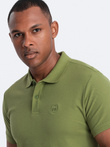 Tricou polo BASIC pentru bărbați în tricou piqué - verde oliv V21 OM-POBS-0100