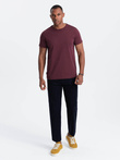 Tricou clasic din bumbac pentru bărbați BASIC - maro V10 OM-TSBS-0146