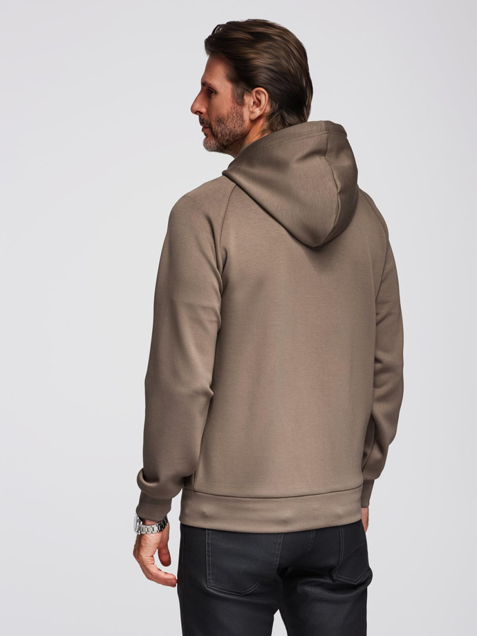 Men's unbuttoned sweatshirt with stand-up collar and hood - gray-brown V3 OM-SSZP-0216