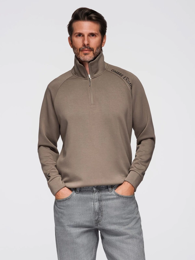 Men's hooded kangaroo sweatshirt with logo - black V1 OM-SSNZ-0162