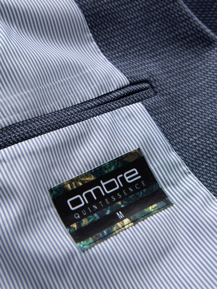 Elegantní pánské strukturované pletené sako na míru - tmavě modré V1 OM-BLZB-0129