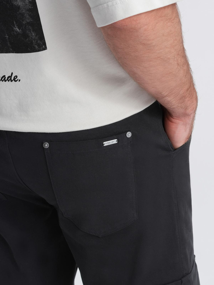 Men's cargo pants STRAIGHT LEG with stripes on pockets - black V4 OM-PACG-0197
