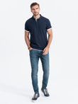 Men's cotton polo shirt with contrast trim - navy blue V4 OM-POSS-0113