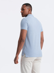 BASIC men's single color pique knit polo shirt - blue denim V17 OM-POBS-0100
