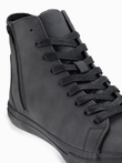 Men's high-top sneakers with matte texture and embossed logo - black V1 OM-FOTH-0185