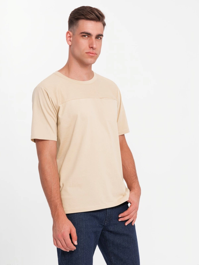 Men's LOOSE FIT T-shirt with pocket - beige V1 OM-TSCT-0171 