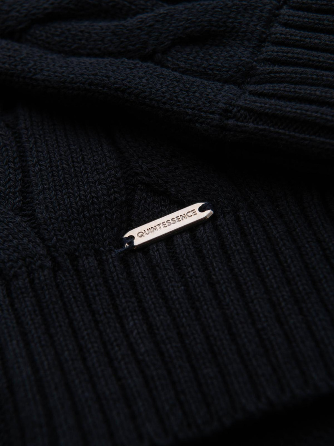 Men's plaid sweater with turtleneck zipper - black V2 OM-SWZS-0138